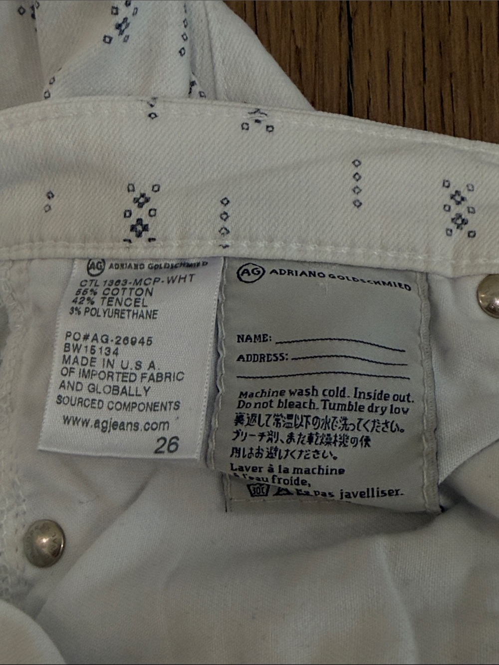 AG The Stilt Crop Cigarette Crop White Jeans Size 26 - Picture 7 of 11